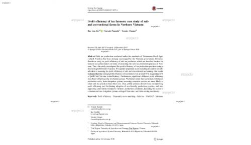 Profit efficiency of tea farmers: case study of safe and conventional farms in Northern Vietnam